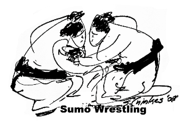 600x422 Sumo Wrestling Drawing By Sam Chinkes