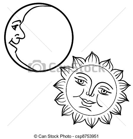450x470 Moon And Sun Clipart Black And White