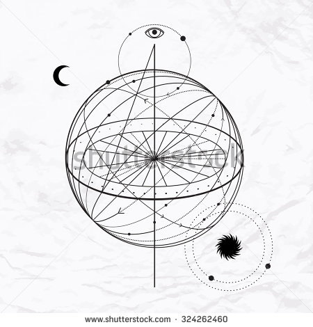 450x470 Vector Geometric Alchemy Symbol With Eye, Moon, Sun Abstract