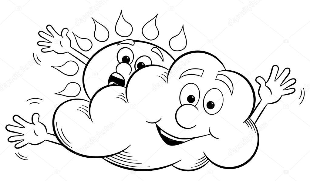 1022x597 Cartoon Sun And Cloud Make Overcast Sky Stock Vector