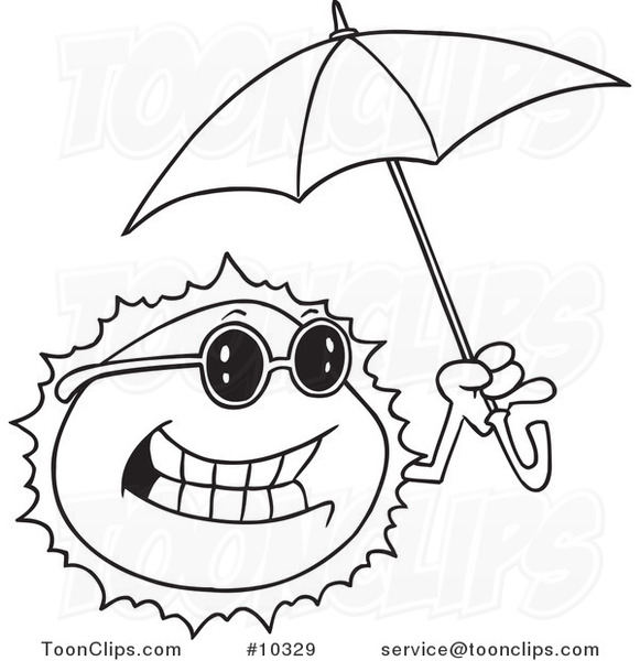 581x600 Cartoon Black And White Line Drawing Of A Sun Holding An Umbrella