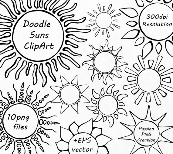 570x509 Doodle Suns Clipart Digital Sun Clipart Suns Clip Art Hand