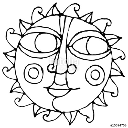 500x500 Big Eye Sun Simple Hand Drawing Black White Stock Image