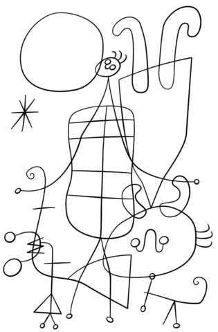 315x480 Figures And Dog In Front Of The Sun By Joan Miro Coloring Page