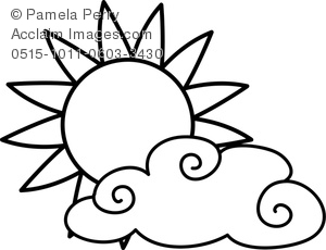 300x230 Art Image Of A Sun Behind A Cloud Weather Coloring Page