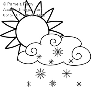 300x286 Art Image Of A Sun With Snowflakes Falling From A Cloud Coloring Page