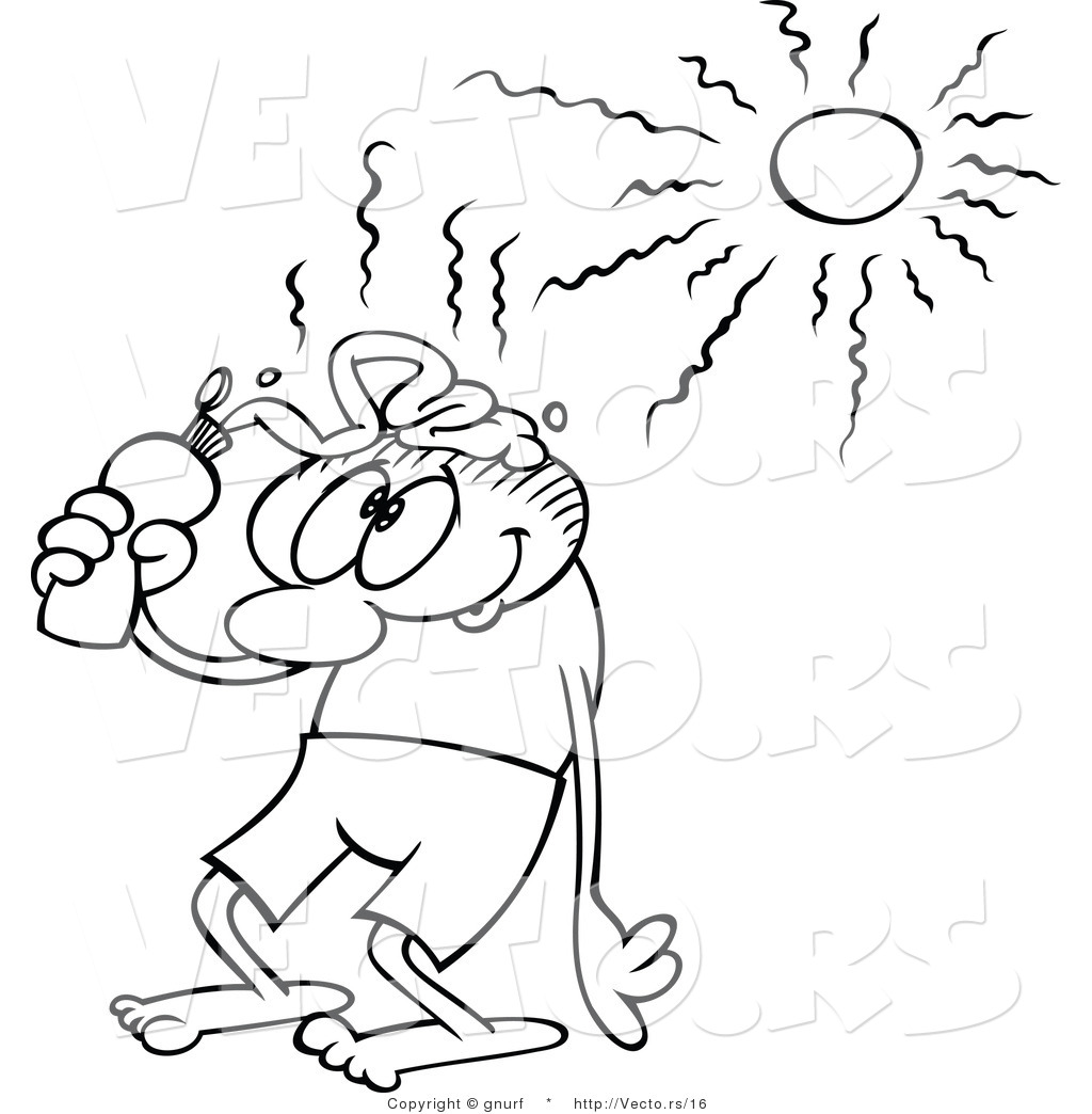 1024x1044 Vector Line Drawing Of A Caroon Guy Putting Sun Block On His Head