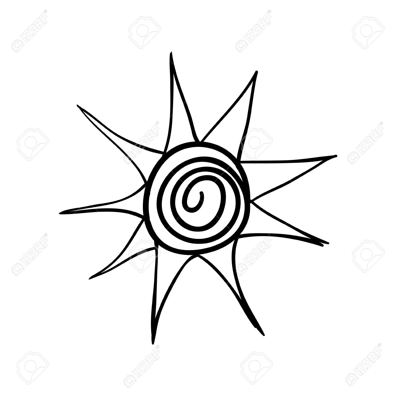 1300x1300 Vector Hand Drawn Stylized Sun. Black Sketch On White Background
