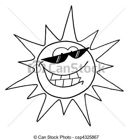 447x470 Black And White Outline Of A Cool Sun Character Wearing Vectors