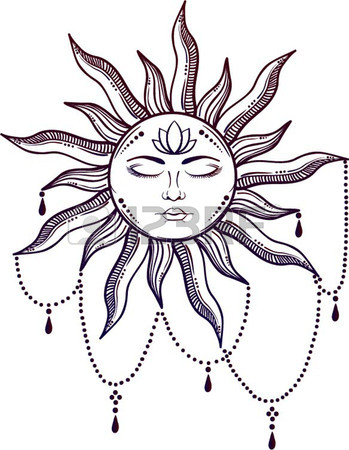 349x450 Beautiful Elegant Sun Face Symbol Tattoo Design.vector
