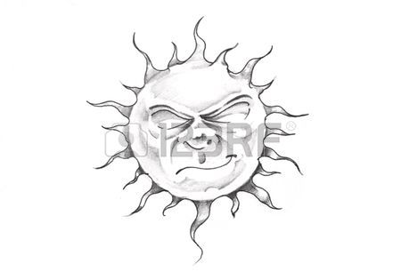 450x315 Sketch Of Tattoo Art, Sun With Face Stock Photo, Picture