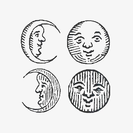 430x430 Sun, Moon, Sketch, Black White, Human Face Png Image