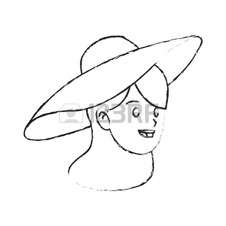 450x450 Happy Pretty Woman With Big Sun Hat Icon Image Vector Illustration