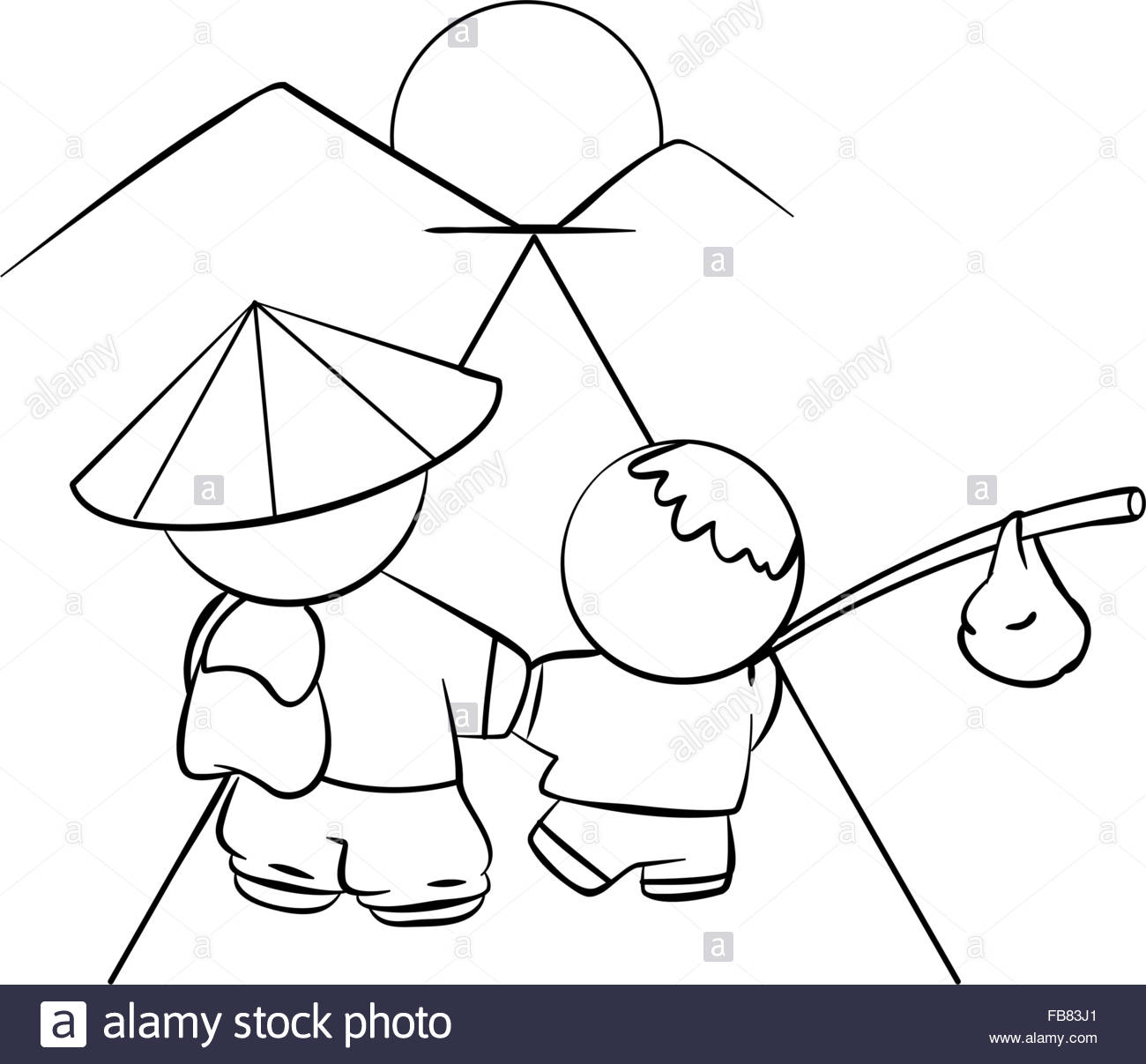 1300x1207 Line Drawing Of Japanese Father And Sun Walking Off Into