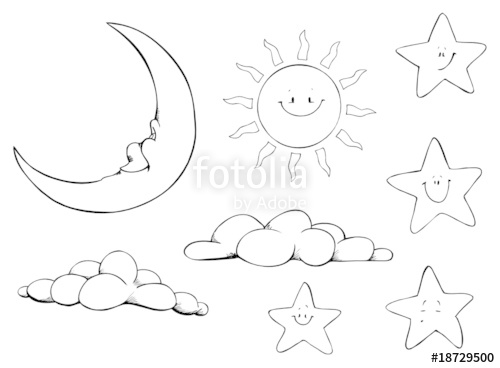 500x368 Sonne, Mond, Sterne, Wolken, Sun, Moon, Stars Stock Image