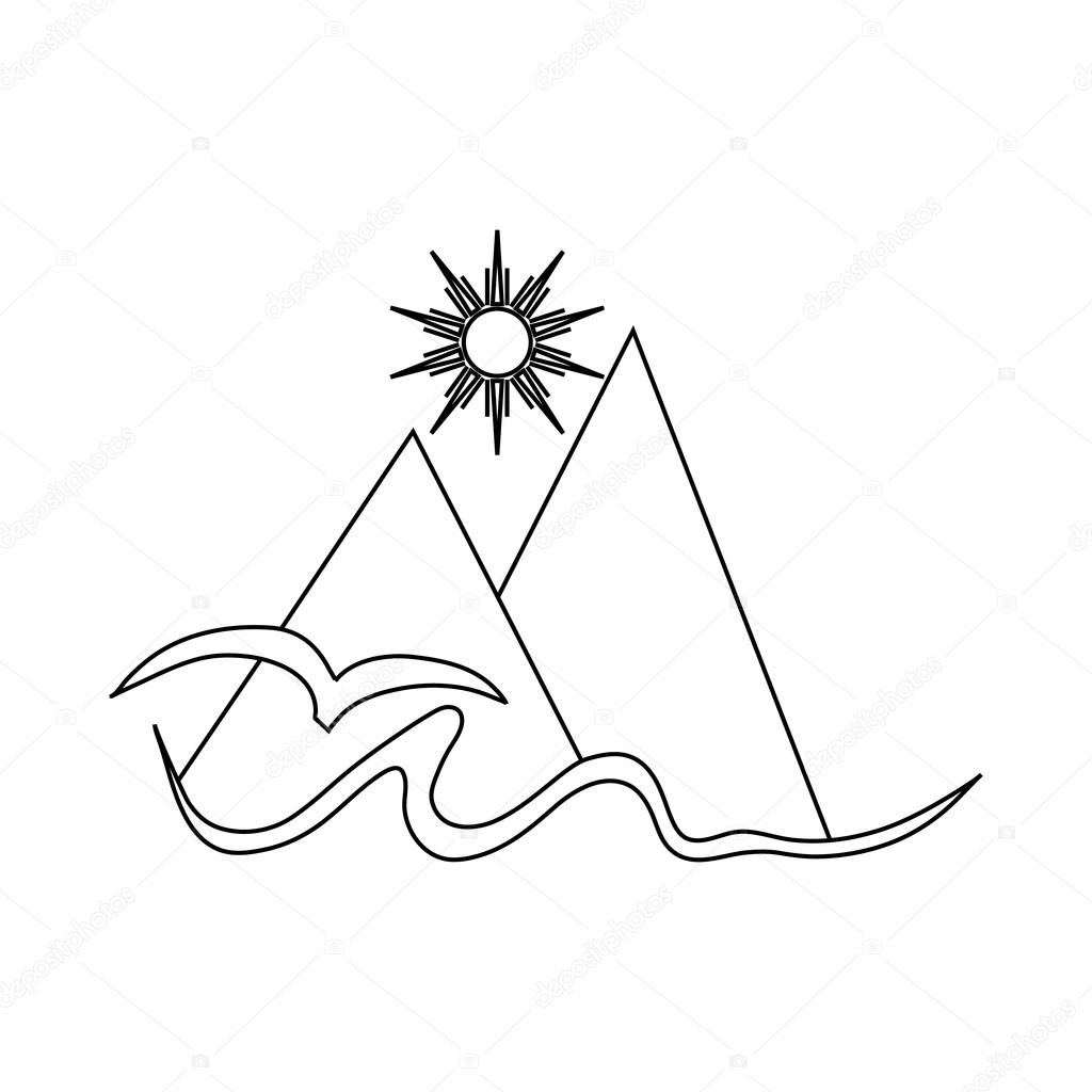 1024x1024 Mountain, Sun,and Sea Icon In Outline Style Stock Vector