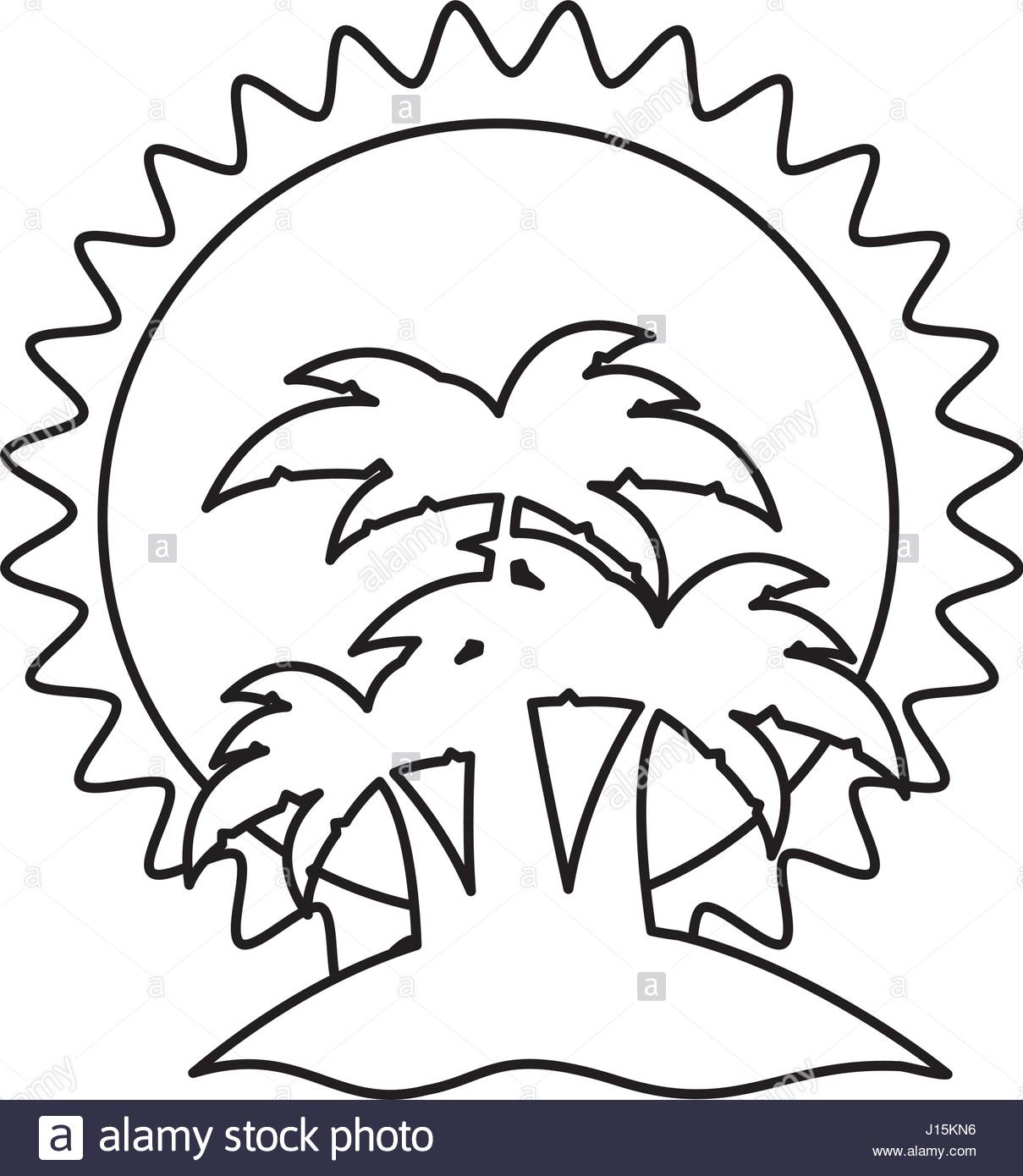 1209x1390 Sketch Silhouette Sunset With Beach And Palms Stock Vector Art