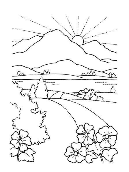 447x596 Black And White Sunset Coloring Page