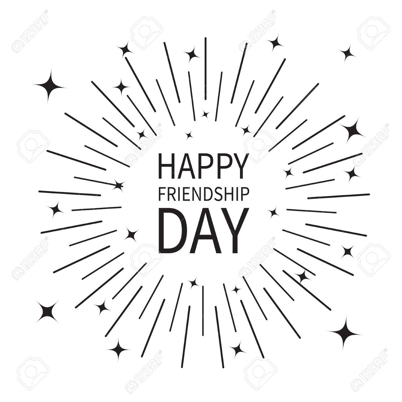 1300x1300 Happy Friendship Day. Sunburst Round Black Line Circle. Shining