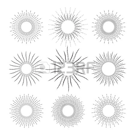 450x450 Set Of Linear Drawings Of Sunshine Rays In Vintage Style. Sunburst