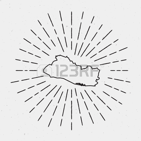 450x450 Vector El Salvador Map Outline With Retro Sunburst Border. Hand