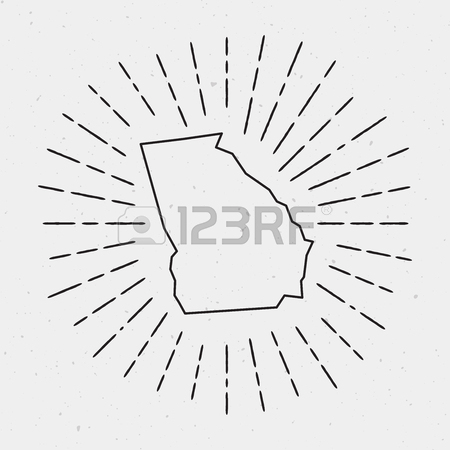 450x450 Vector Georgia Map Outline With Retro Sunburst Border. Hand Drawn