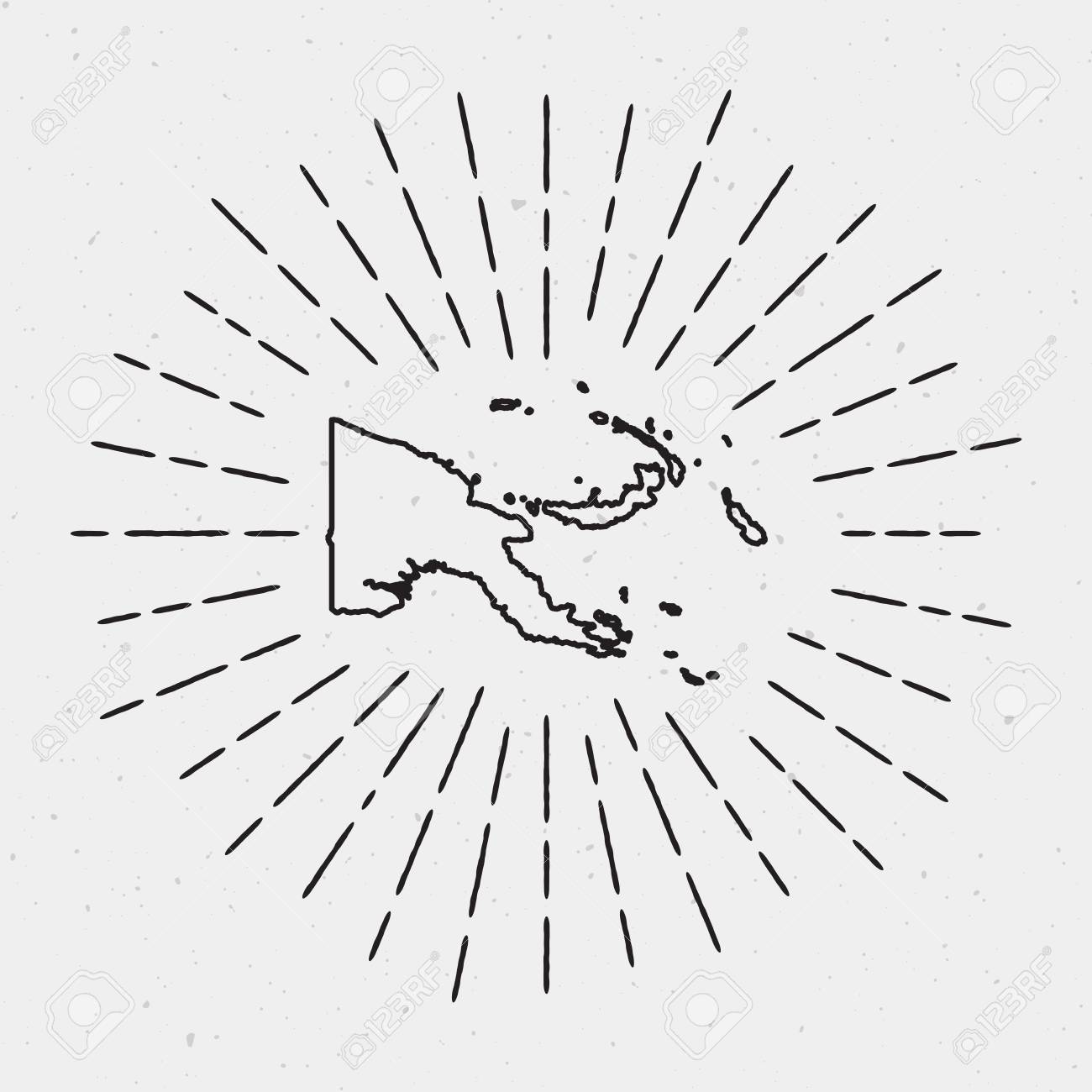 1300x1300 Vector Papua New Guinea Map Outline With Retro Sunburst Border