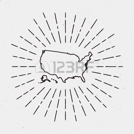 450x450 Vector United States Map Outline With Retro Sunburst Border
