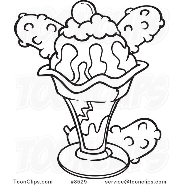 581x600 Cartoon Black And White Line Drawing Of An Ice Cream Sundae
