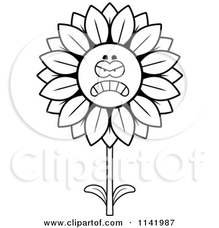 450x470 Cartoon Clipart Of A Black And White Mad Sunflower Character