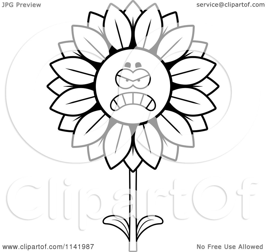 1080x1024 Cartoon Clipart Of A Black And White Mad Sunflower Character