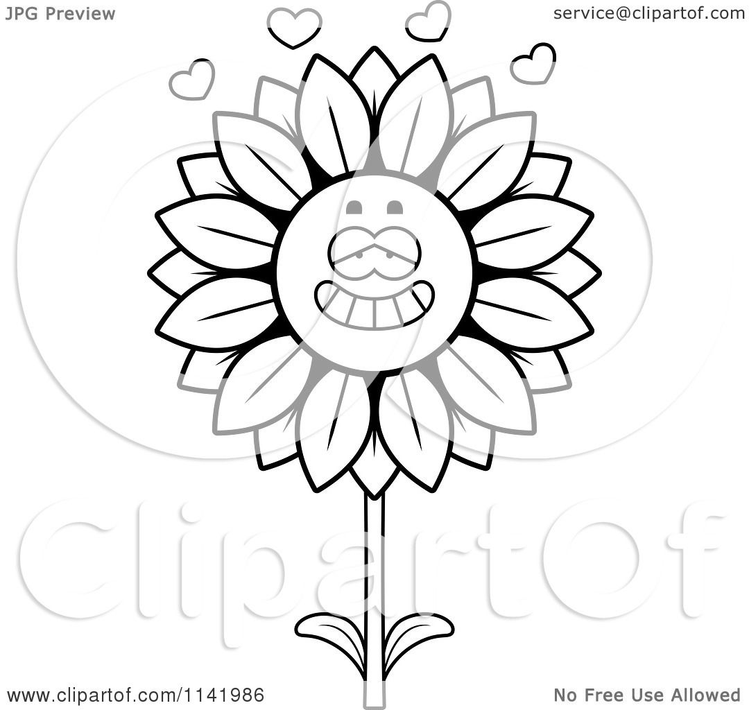 1080x1024 Cartoon Clipart Of A Black And White Sunflower Character In Love