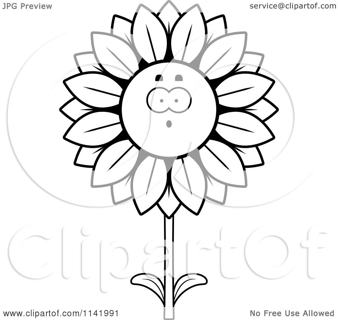 1080x1024 Cartoon Clipart Of A Black And White Surprised Sunflower Character