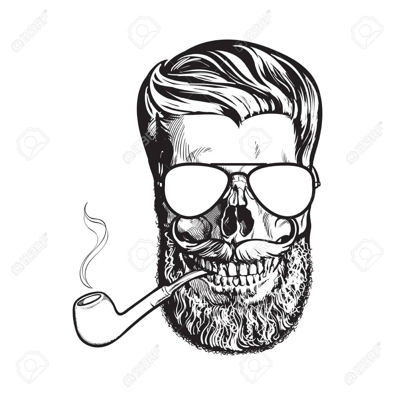 1300x1300 Human Skull With Hipster Beard, Wearing Aviator Sunglasses