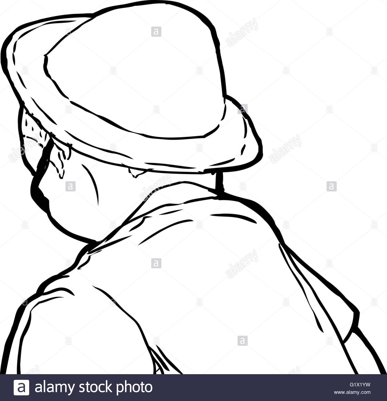 1300x1345 Outline Sketch Of Mature Man In Hat And Sunglasses From Rear View