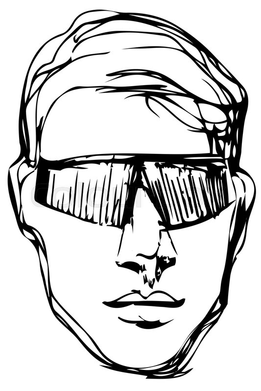 533x800 Black And White Vector Sketch Of A Young Man In Sunglasses Stock