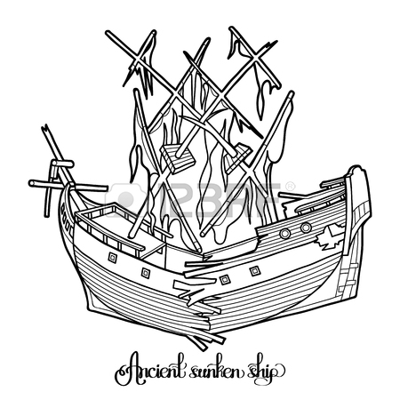 450x450 Ancient Sunken Ship. Graphic Vector Illustration Isolated