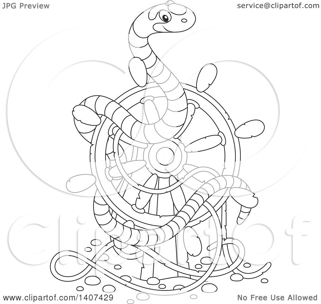 1080x1024 Clipart Of A Black And White Lineart Striped Sea Snake On A Sunken