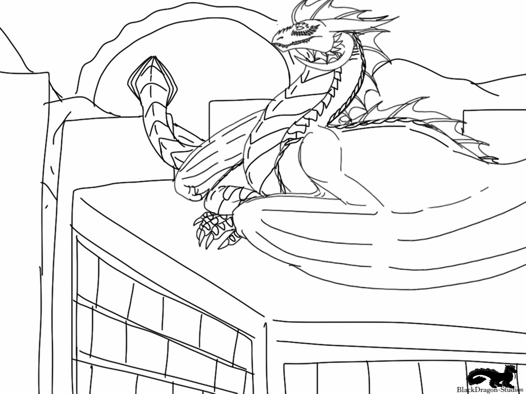 1024x768 Megadragon Rooftop Sunrise Sketch By Blackdragon Studios