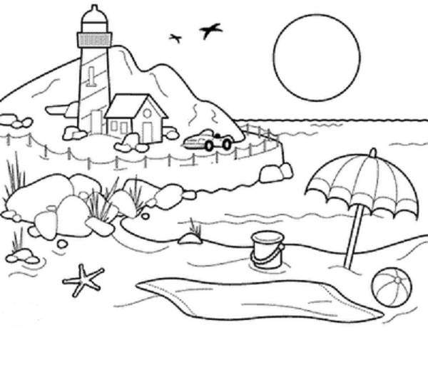 600x536 Beach Sunset Coloring Pages Girls And Boys Pictures