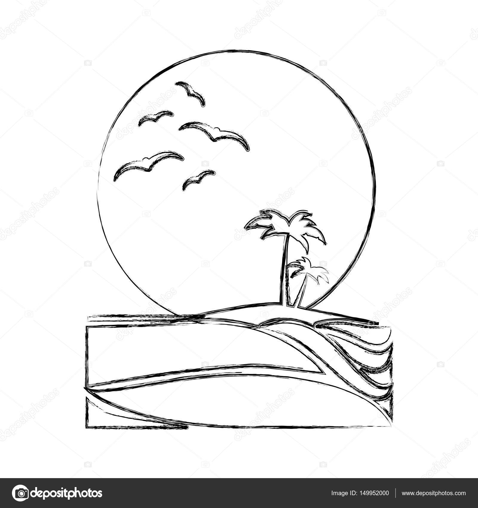 1600x1700 Monochrome Background Contour Of Sunset In The Beach With Palms
