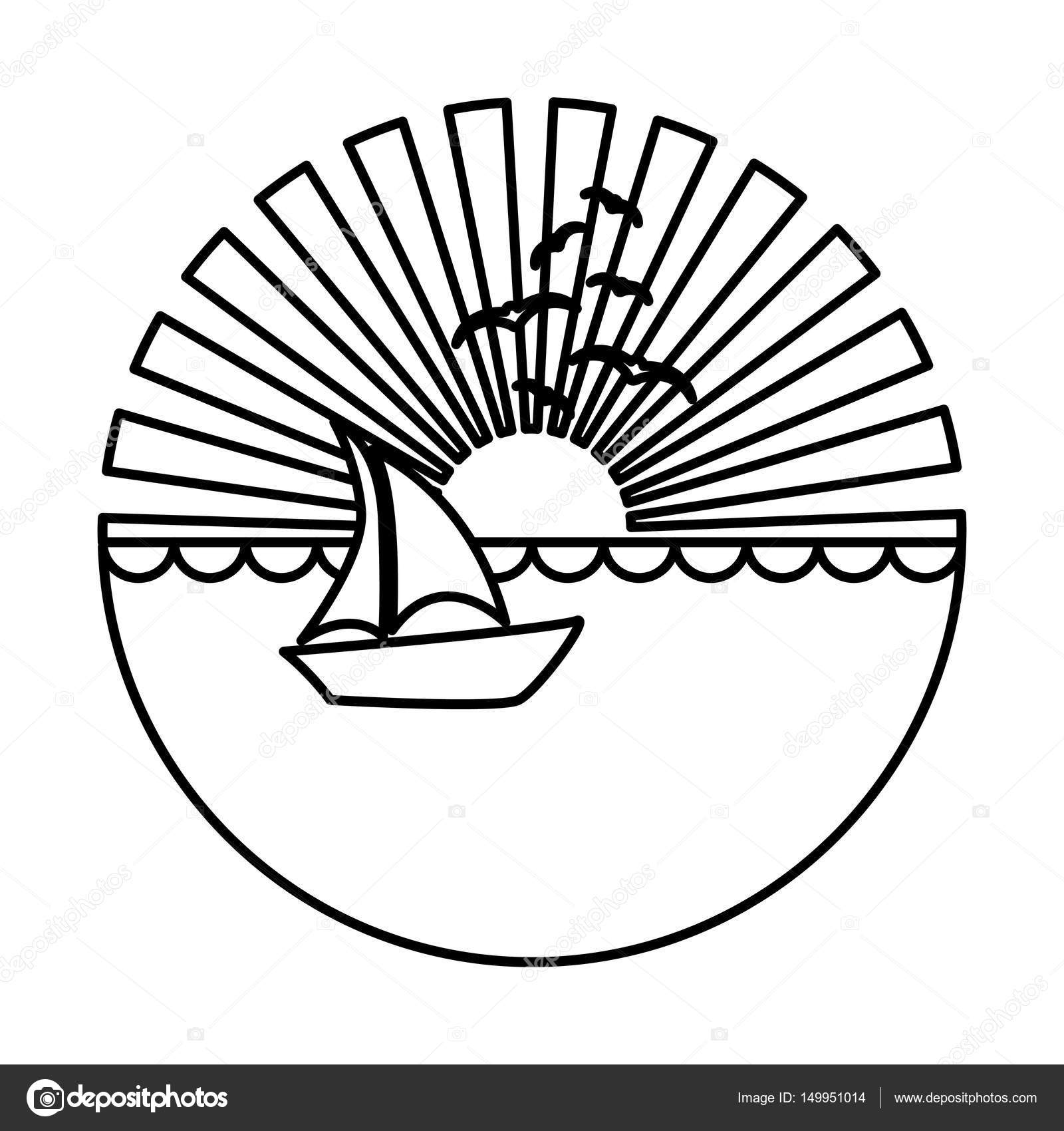 1600x1700 Silhouette Circular Background Sunset In The Ocean With Boat Over