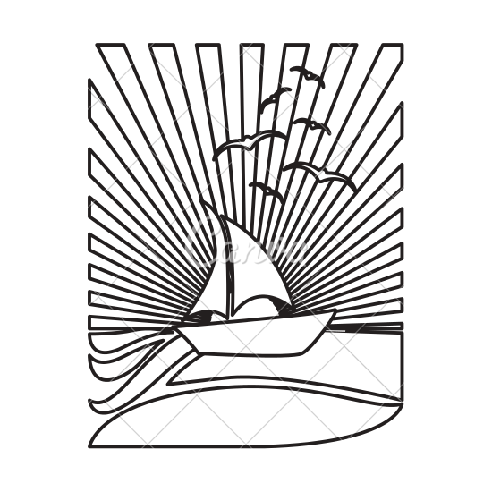 550x550 Sunset In The Ocean With Boat And Gulls