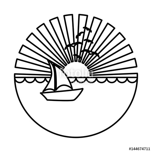 500x500 Silhouette Circular Background Sunset In The Ocean With Boat Over