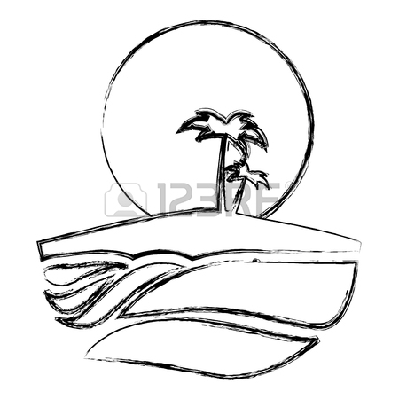 450x450 Blurred Sketch Silhouette Sunset In The Ocean With Boat And Gulls