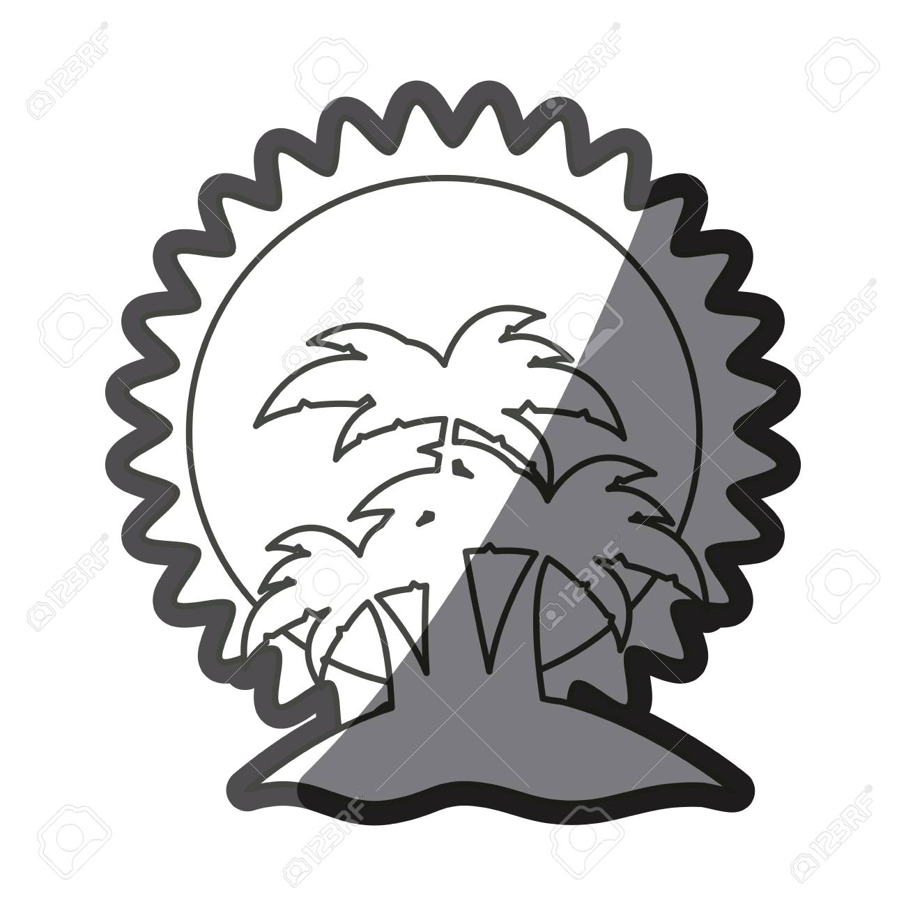 1300x1300 Monochrome Sketch Silhouette Sunset With Beach And Palms Vector