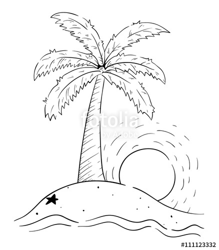 438x500 Palm Tree With Sketchy Style On The Island With Ocean Wave