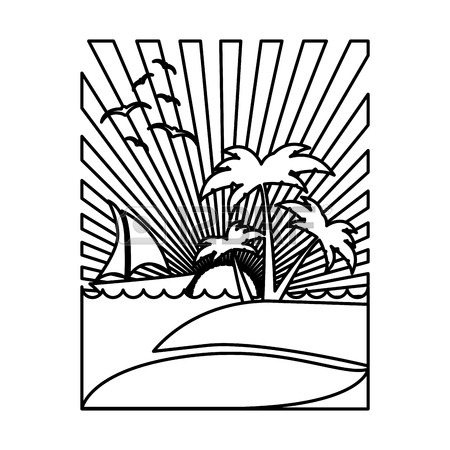 450x450 Silhouette Rectangular Background Sunset In The Ocean With Island