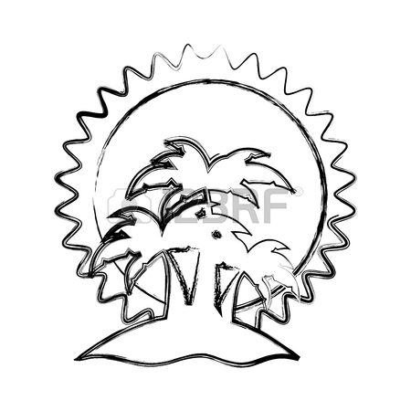 450x450 Sketch Silhouette Sunset With Beach And Palms Vector Illustration