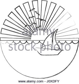 300x320 Monochrome Circular Background Contour Of Sunset With Beach